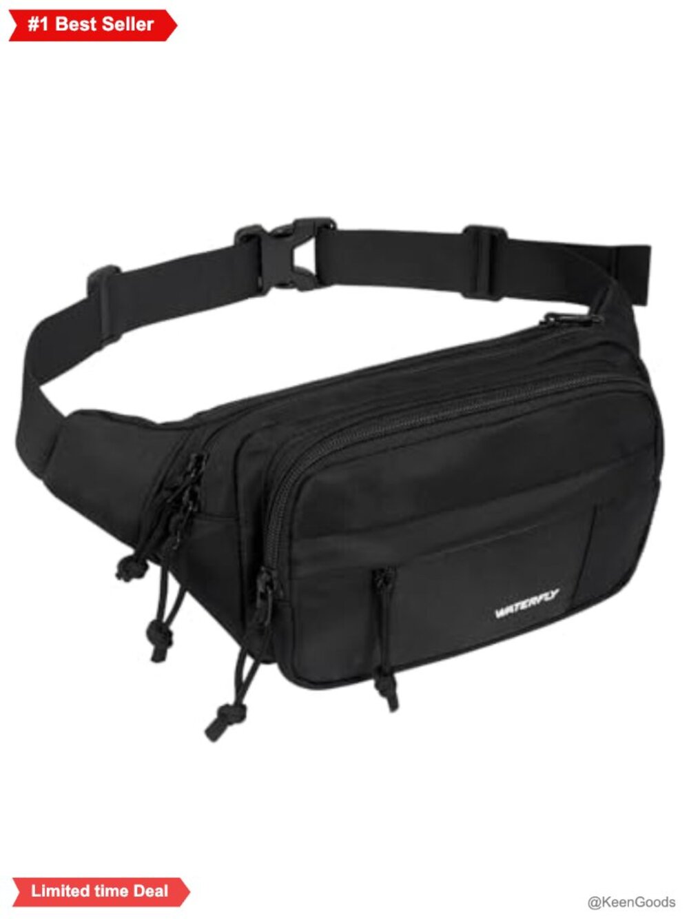 Nylon Fanny Pack Waist Bag with 5 Zipper Pockets for Hiking Travel